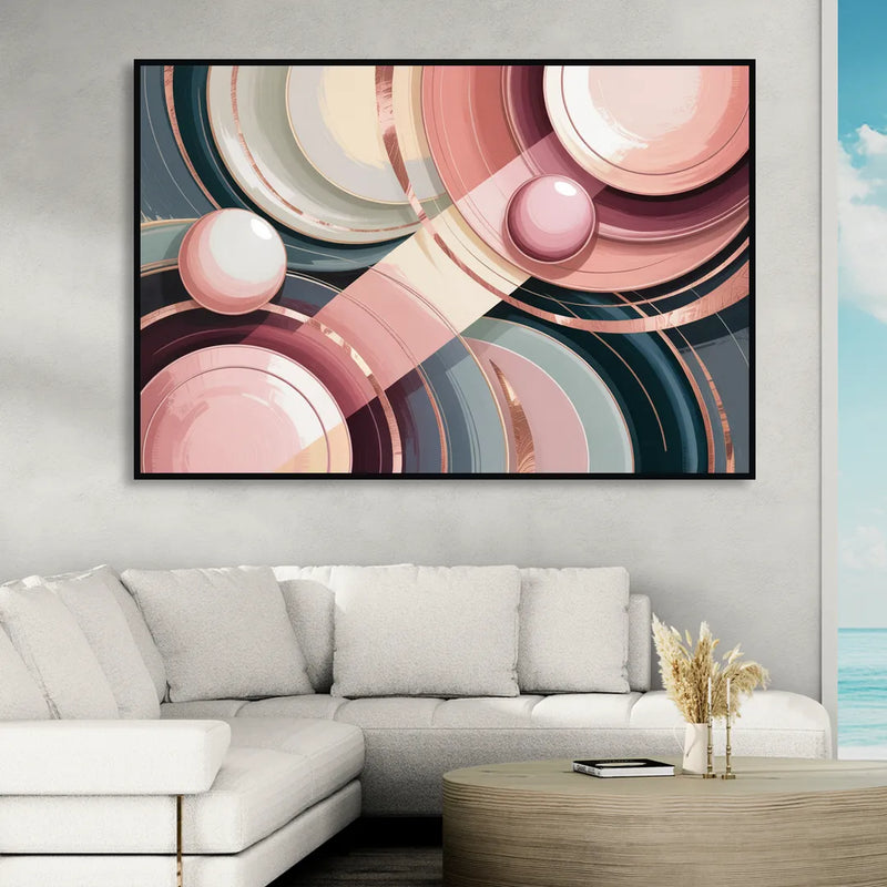 Luxurious Rhythms in Pink and Grey Abstract Living Room - Black Canvas Wall Art