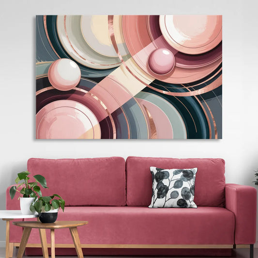 Luxurious Rhythms in Pink and Grey Abstract Living Room - Canvas Wall Art
