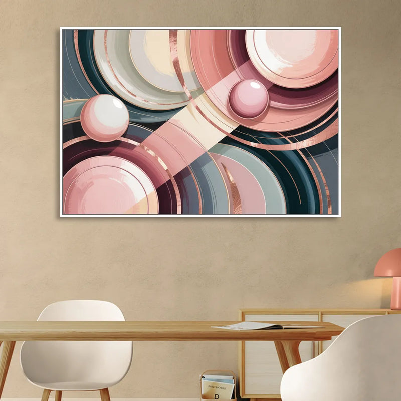 Luxurious Rhythms in Pink and Grey Abstract Living Room - White Canvas Wall Art