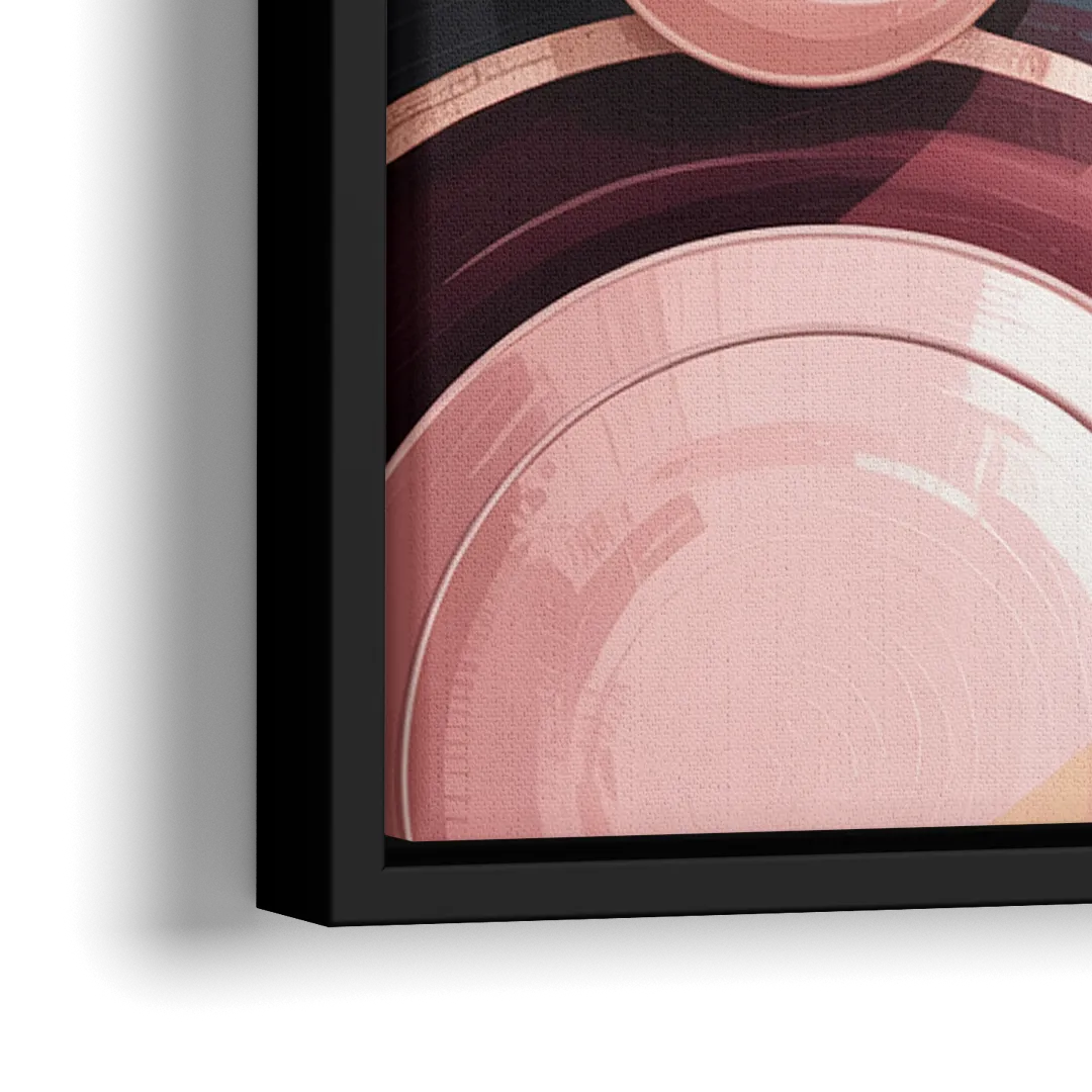 Luxurious Rhythms in Pink and Grey Abstract - Close-Up Black Frame Canvas