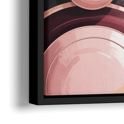 Luxurious Rhythms in Pink and Grey Abstract - Close-Up Black Frame Canvas