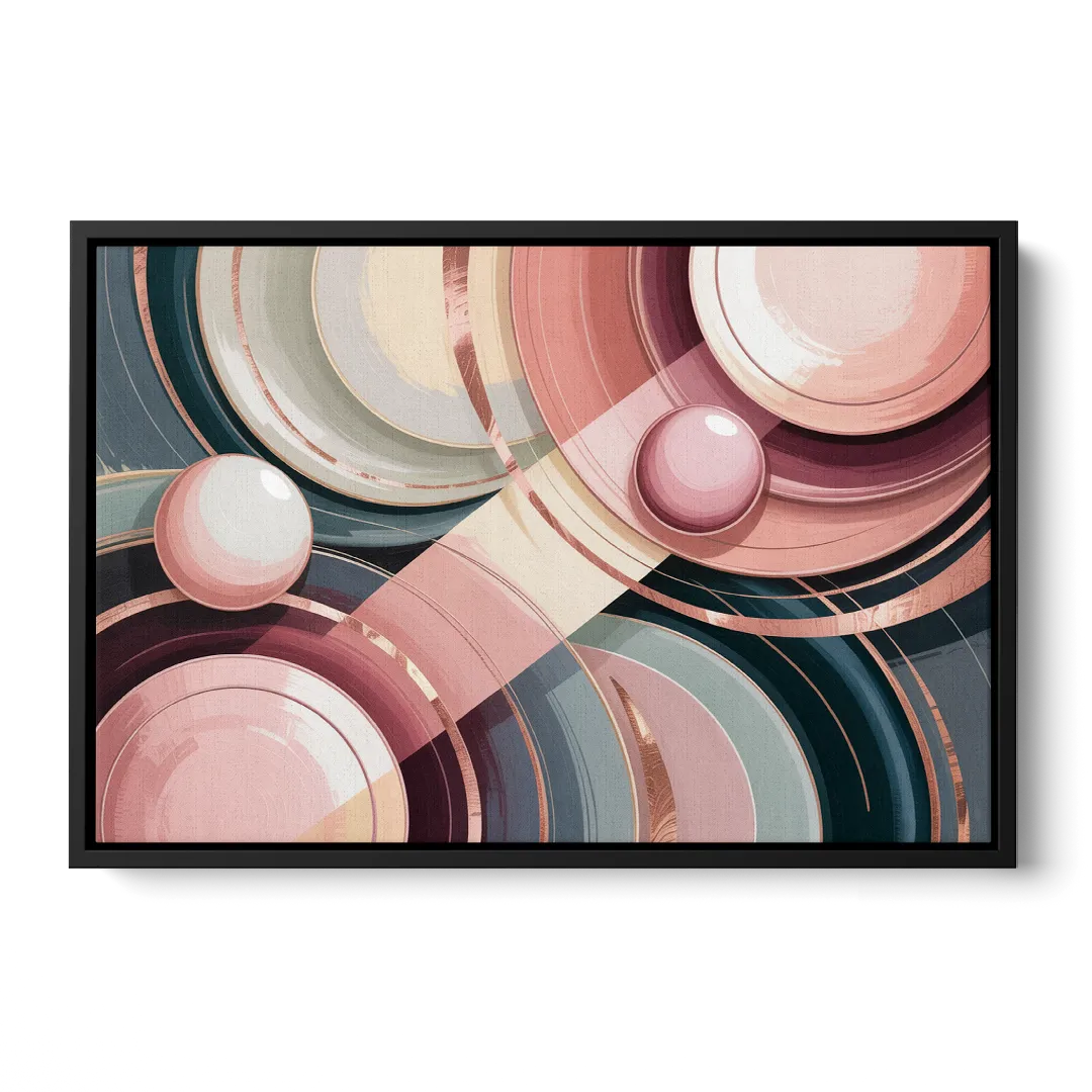 Luxurious Rhythms in Pink and Grey Abstract - Black Frame Canvas