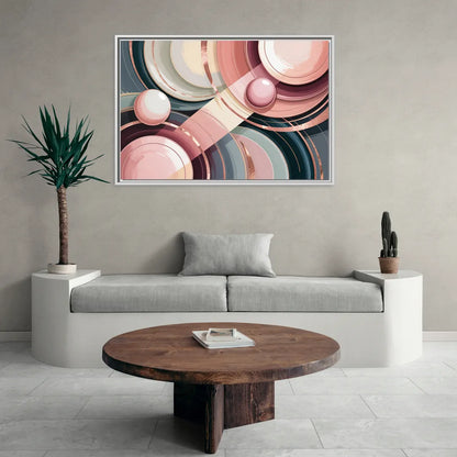 Luxurious Rhythms in Pink and Grey Abstract - Living Room White Frame Canvas