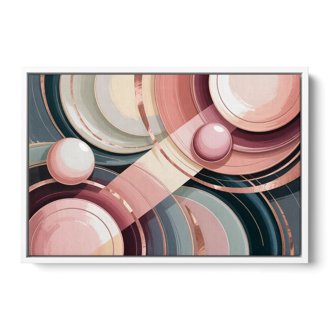 Luxurious Rhythms in Pink and Grey Abstract - White Frame Canvas