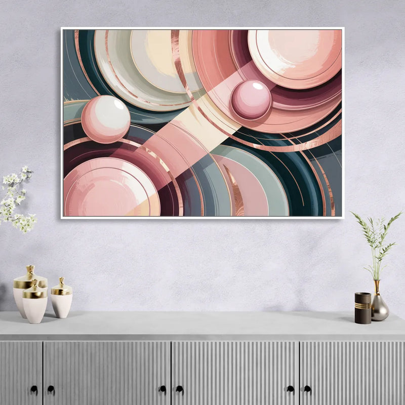 Luxurious Rhythms in Pink and Grey Abstract Sitting Room - White Canvas Wall Art