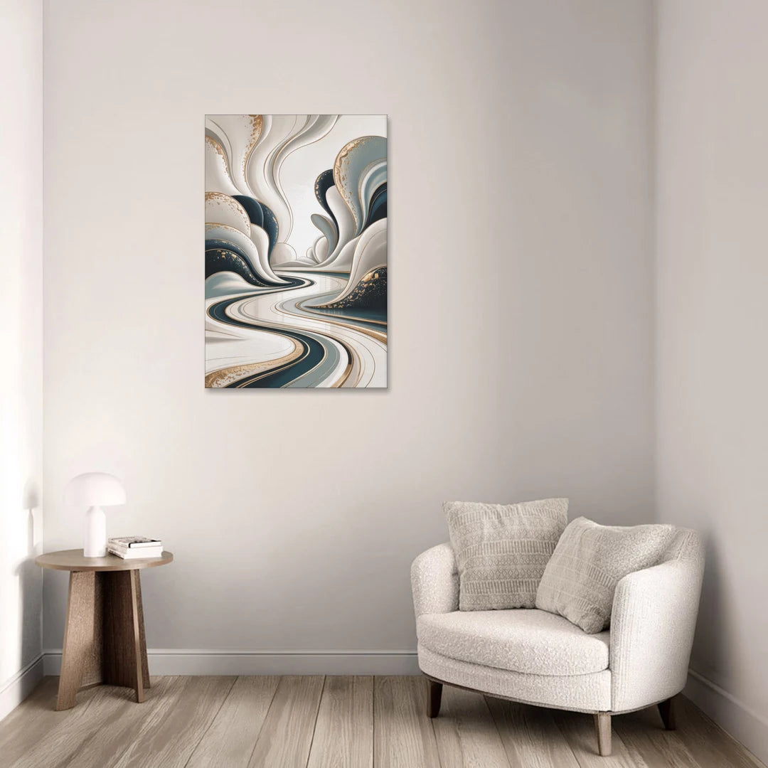 Luxurious Serenity White Abstract - Canvas Wall Art - Sofa - 24x36