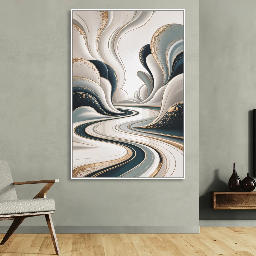Luxurious Serenity White Abstract Sitting Room - White Canvas Wall Art