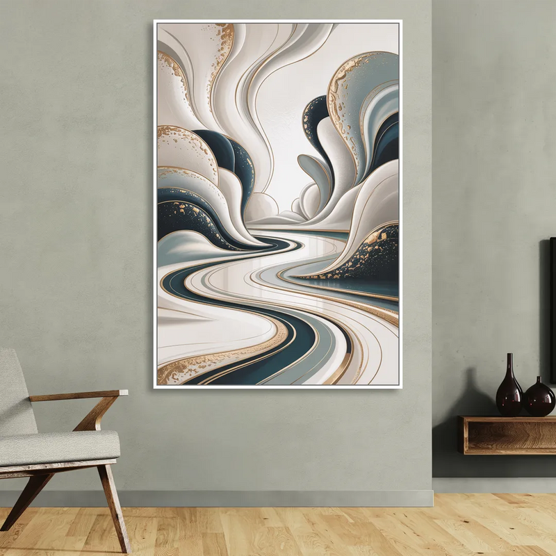 Luxurious Serenity White Abstract Sitting Room - White Canvas Wall Art