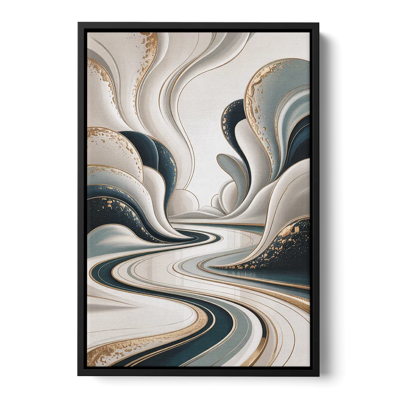 Luxurious Serenity White Abstract Front - Black Canvas Wall Art