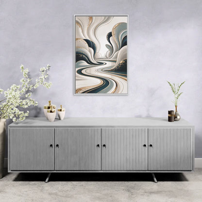 Luxurious Serenity White Abstract - Living Room White Frame Canvas