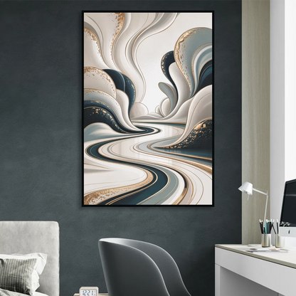 Luxurious Serenity White Abstract Sitting Room - Black Canvas Wall Art