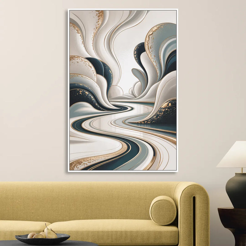 Luxurious Serenity White Abstract Living Room - White Canvas Wall Art