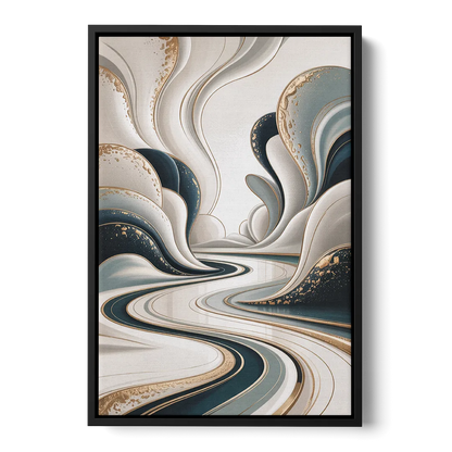 Luxurious Serenity White Abstract - Black Frame Canvas