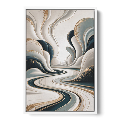 Luxurious Serenity White Abstract - White Frame Canvas