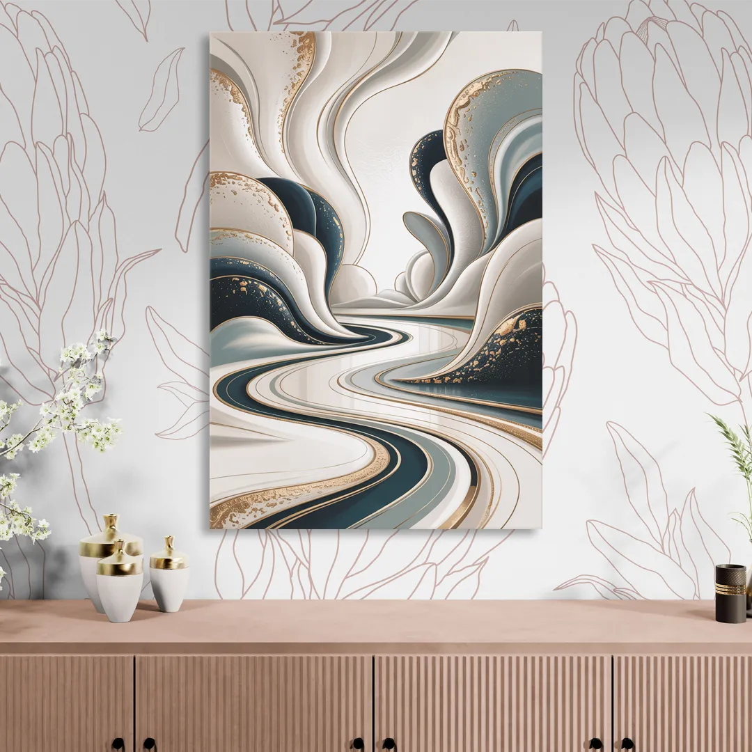 Luxurious Serenity White Abstract Sitting Room - Canvas Wall Art