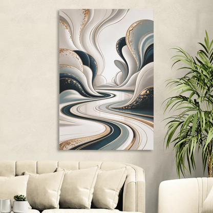 Luxurious Serenity White Abstract Living Room - Canvas Wall Art