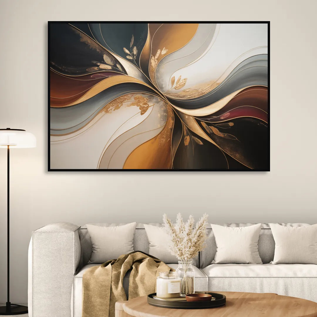 Luxuriously Textured Brown Abstract Living Room - Black Canvas Wall Art