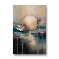 Luxury Abstract Gilded Moonrise Over Teal - Canvas Wall Art - Front
