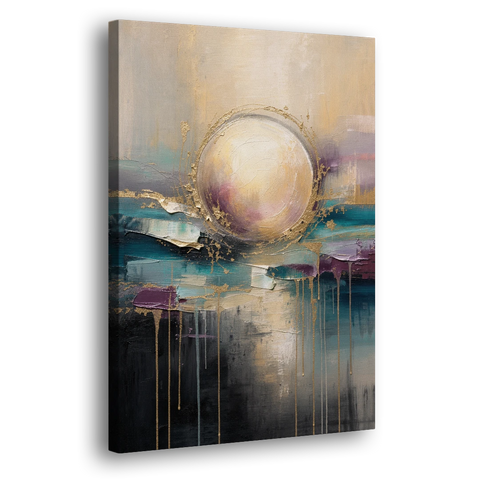 Luxury Abstract Gilded Moonrise Over Teal - Canvas Wall Art - Side