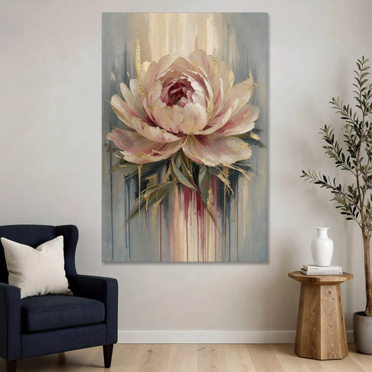 Luxury Gilded Blush Peony - Canvas Wall Art - Sofa - 40x60