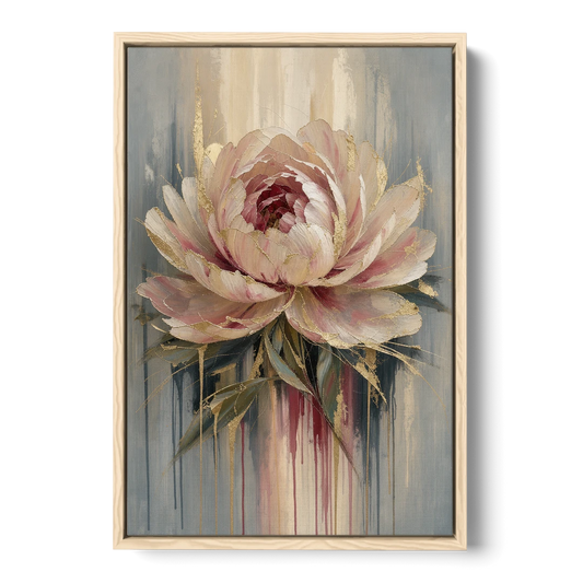 Luxury Gilded Blush Peony - Oak Framed Canvas Wall Art - Front