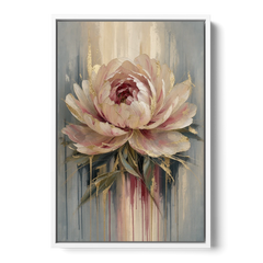 Luxury Gilded Blush Peony - White Framed Canvas Wall Art - Front