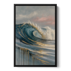 Luxury Gilded Ocean Curl for the Bathroom - Black Framed Canvas Wall Art - Front