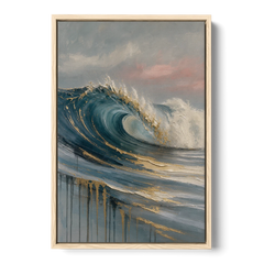 Luxury Gilded Ocean Curl for the Bathroom - Oak Framed Canvas Wall Art - Front