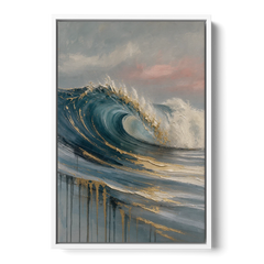 Luxury Gilded Ocean Curl for the Bathroom - White Framed Canvas Wall Art - Front
