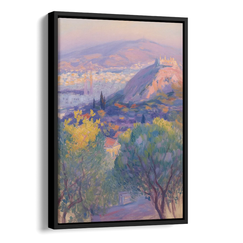 Lycabettus Hill View Side - Black Canvas Wall Art