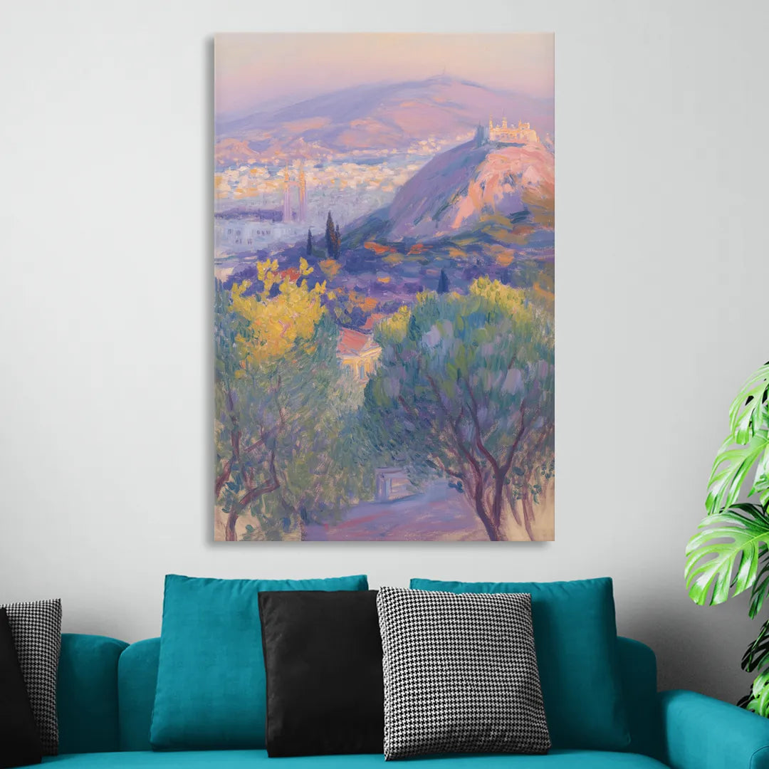 Lycabettus Hill View Living Room - Canvas Wall Art