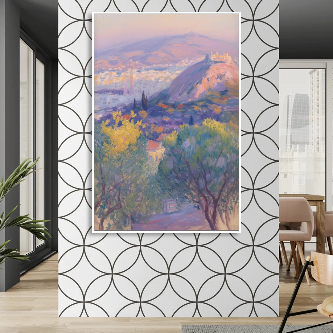 Lycabettus Hill View Sitting Room - White Canvas Wall Art