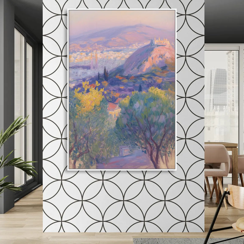 Lycabettus Hill View Sitting Room - White Canvas Wall Art