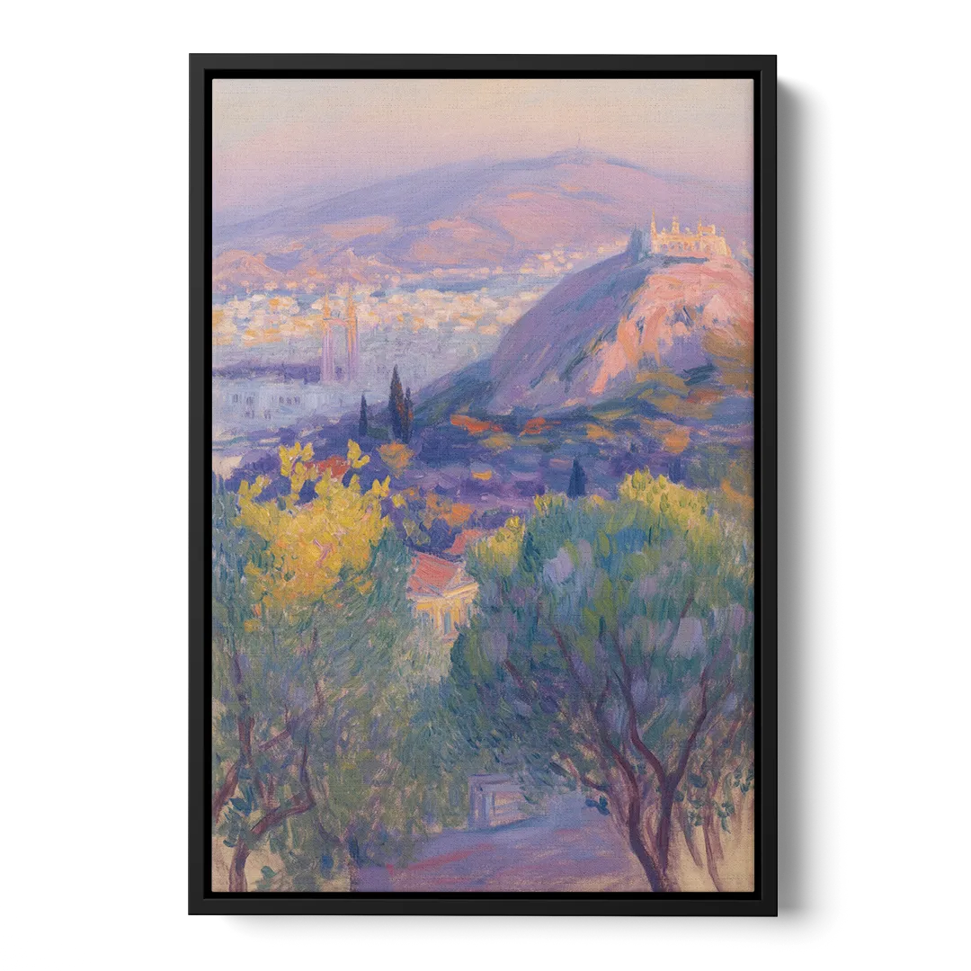 Lycabettus Hill View Front - Black Canvas Wall Art
