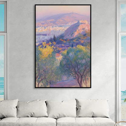 Lycabettus Hill View Sitting Room - Black Canvas Wall Art
