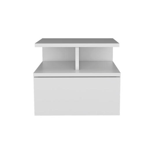 Flopini White Nightstand - Floating Design with Drawer & Shelves