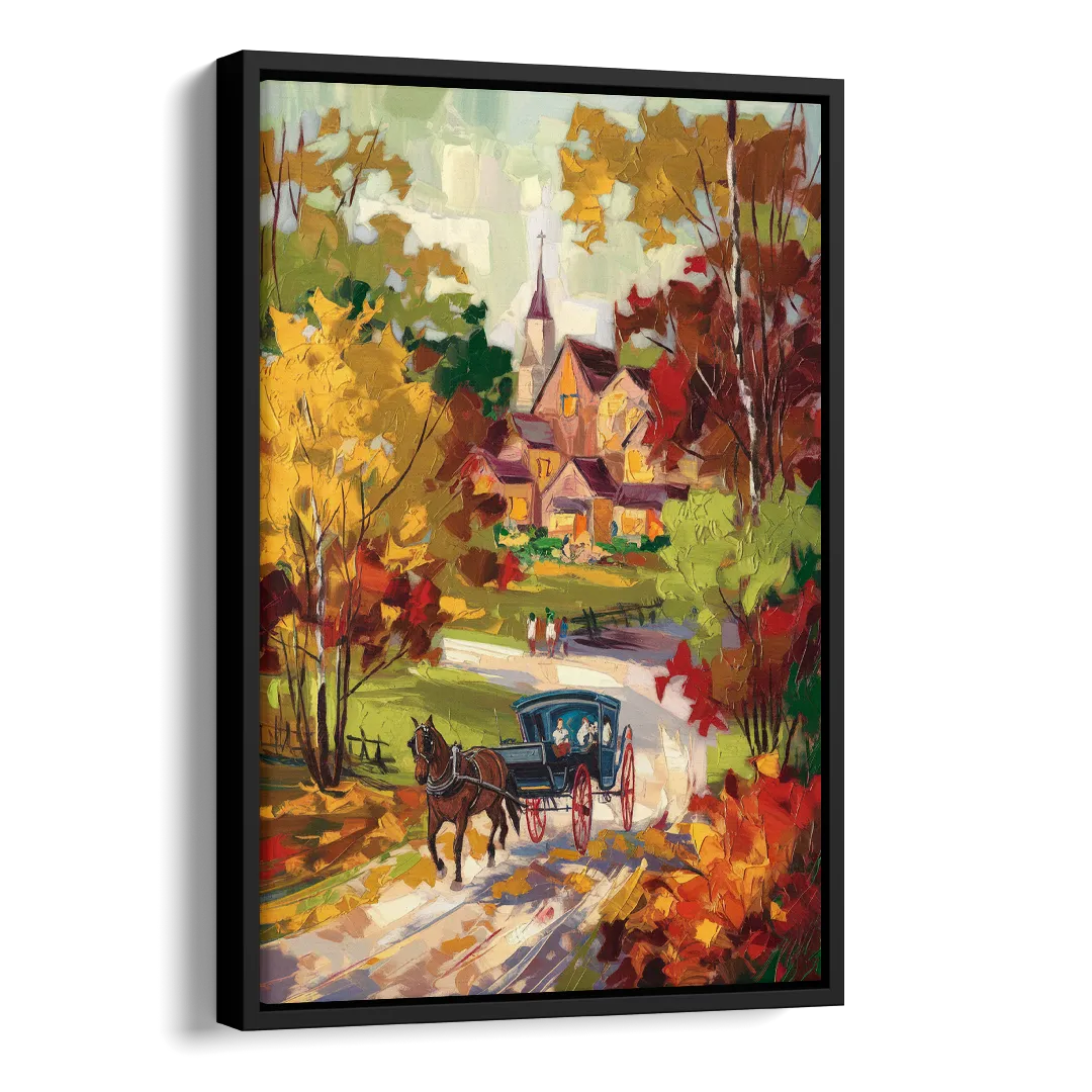 Mackinac Island Autumn Foliage Side - Black Canvas Wall Art
