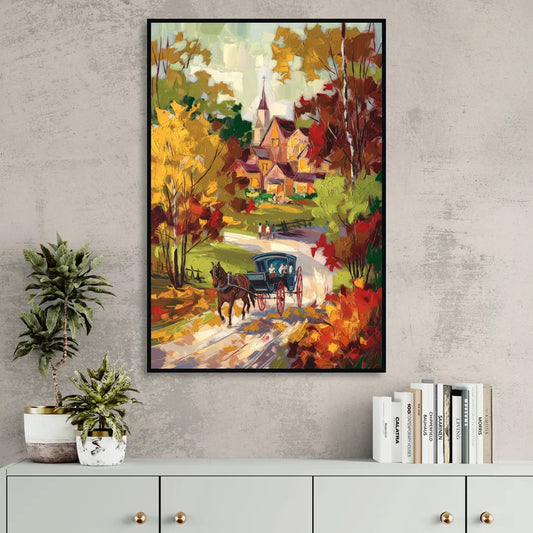 Mackinac Island Autumn Foliage Living Room - Black Canvas Wall Art