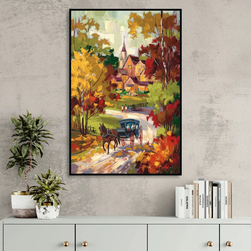 Mackinac Island Autumn Foliage Living Room - Black Canvas Wall Art
