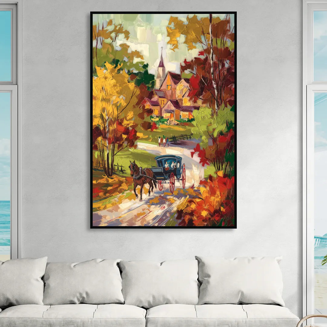 Mackinac Island Autumn Foliage Sitting Room - Black Canvas Wall Art