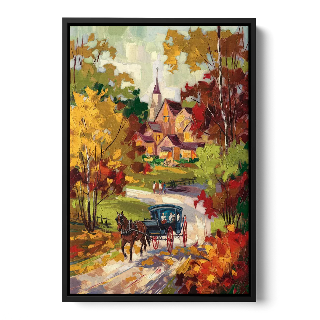 Mackinac Island Autumn Foliage Front - Black Canvas Wall Art