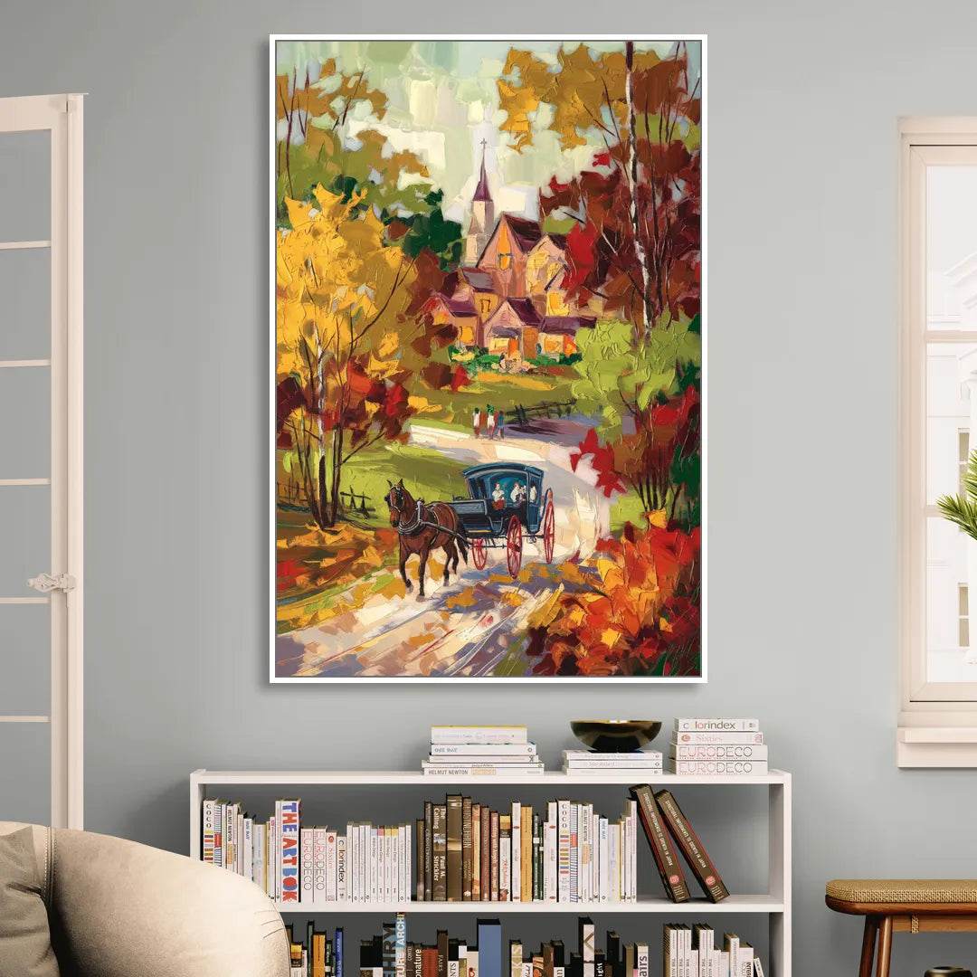 Mackinac Island Autumn Foliage Living Room - White Canvas Wall Art