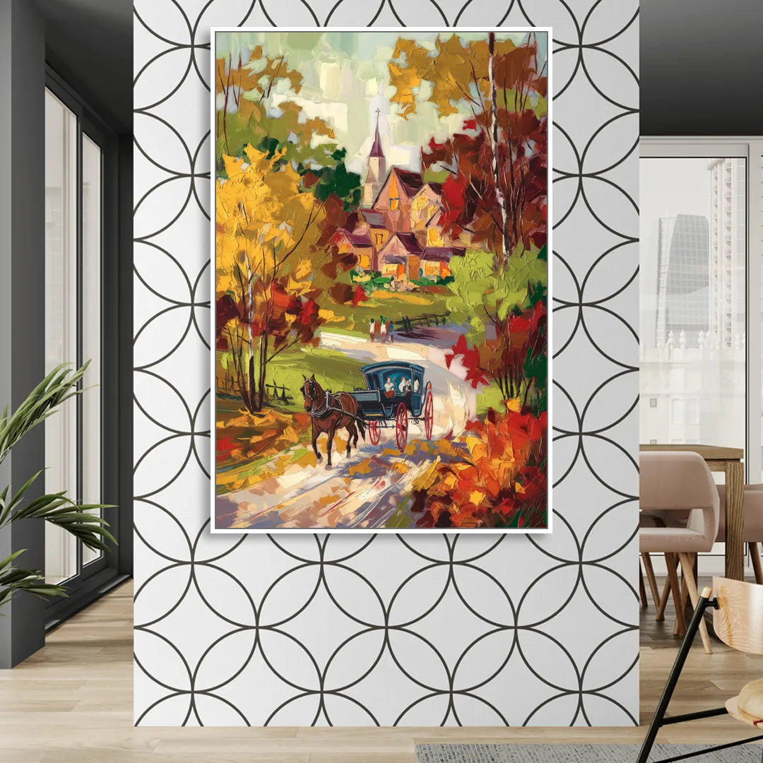 Mackinac Island Autumn Foliage Sitting Room - White Canvas Wall Art