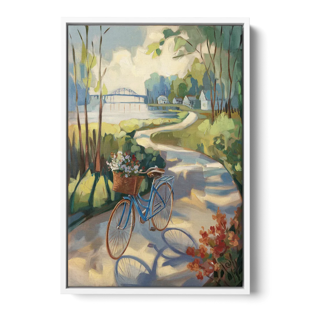 Mackinac Island Bicycle Path Front - White Canvas Wall Art