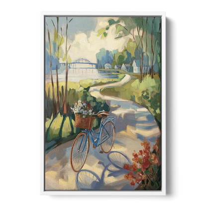 Mackinac Island Bicycle Path Front - White Canvas Wall Art