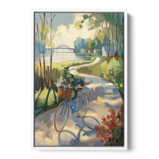 Mackinac Island Bicycle Path - White Framed Canvas Wall Art - Front