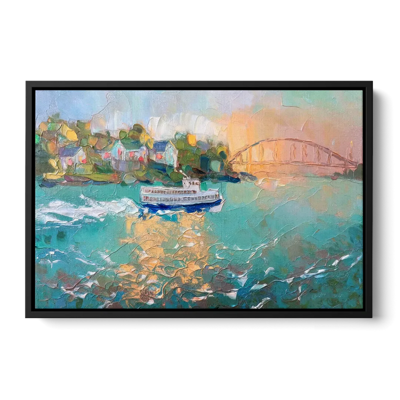 Mackinac Island Ferry Crossing Front - Black Canvas Wall Art