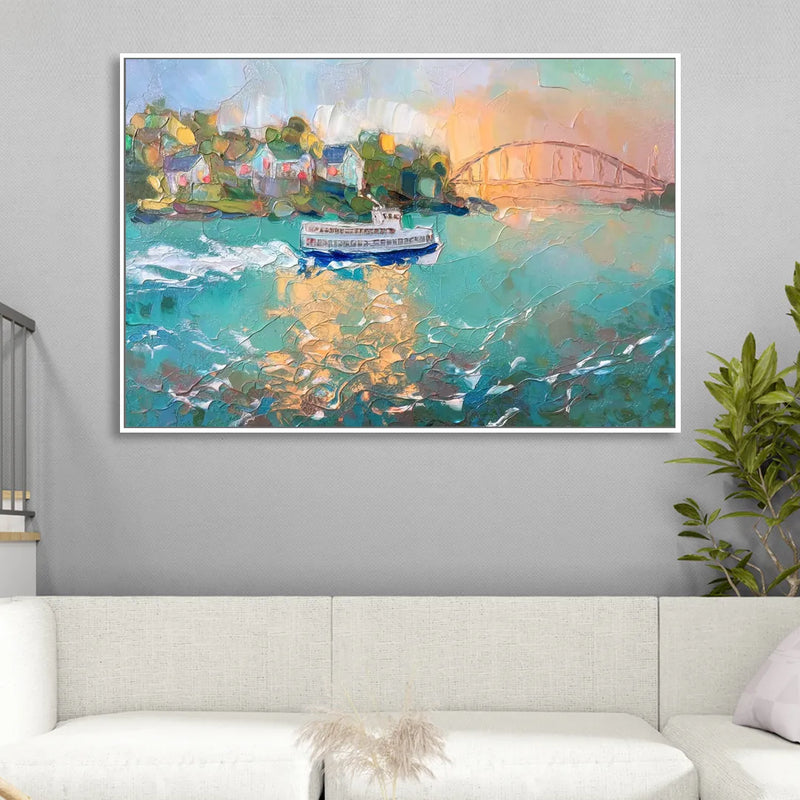 Mackinac Island Ferry Crossing Sitting Room - White Canvas Wall Art