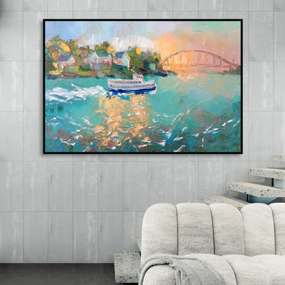 Mackinac Island Ferry Crossing Sitting Room - Black Canvas Wall Art