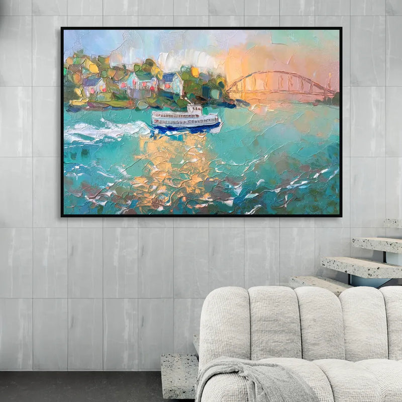 Mackinac Island Ferry Crossing Sitting Room - Black Canvas Wall Art